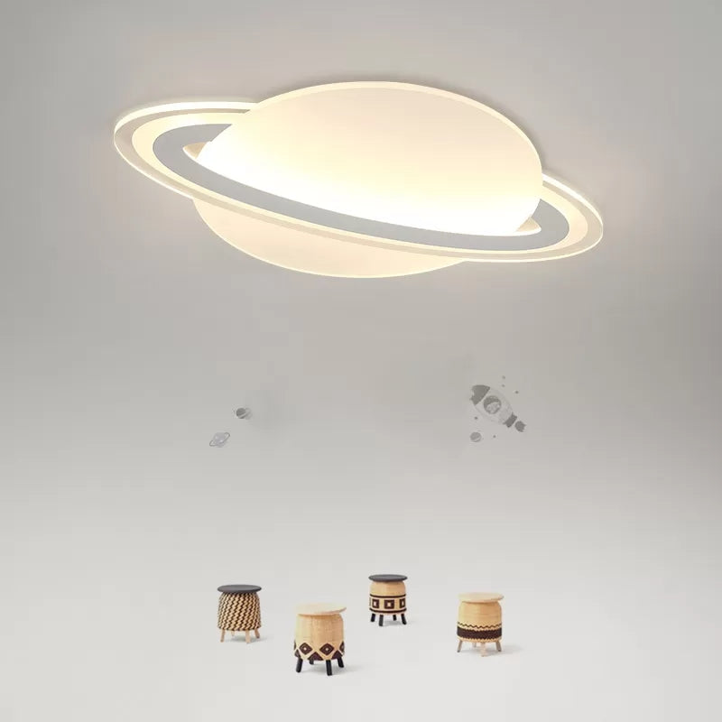 Modern Planet Shaped Ceiling Mount Light in White for Boys Bedroom