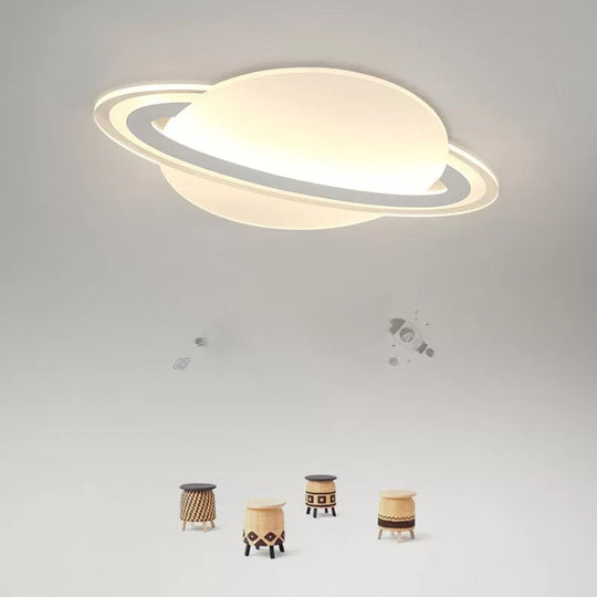 Modern Planet Shaped Ceiling Mount Light in White for Boys Bedroom
