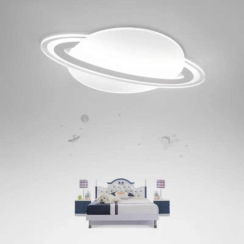 Modern Planet Shaped Ceiling Mount Light in White for Boys Bedroom