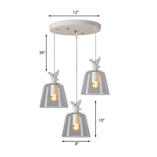 Tapered Clear Glass Multi-Light Pendant - Modern 3-Bulb Dining Room Lamp In White