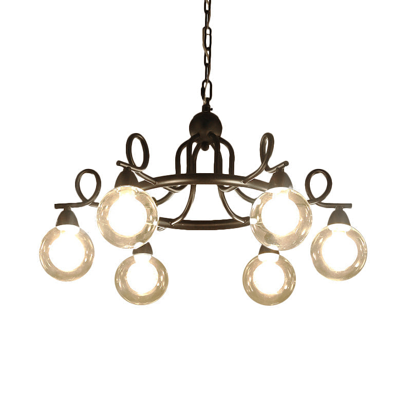 Rustic Mini Ball Clear Glass Pendant Chandelier: 6/8-Light Black Fixture