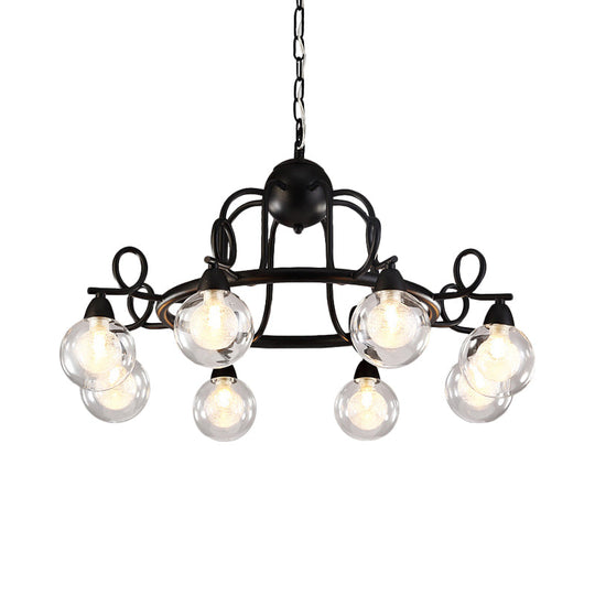 Rustic Mini Ball Clear Glass Pendant Light Fixture - 6/8-Light Hanging Chandelier in Black