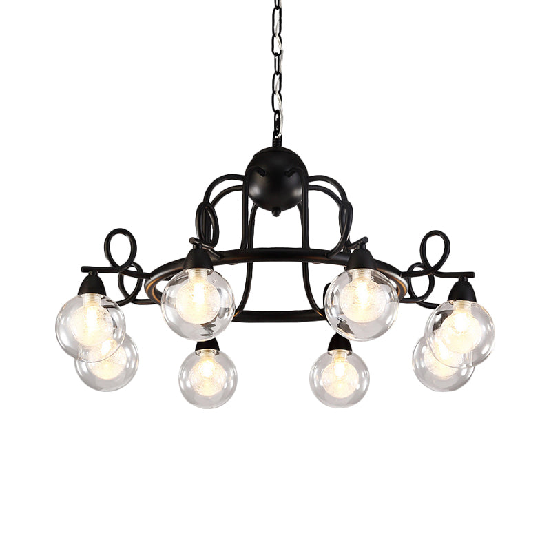 Rustic Mini Ball Clear Glass Pendant Chandelier: 6/8-Light Black Fixture