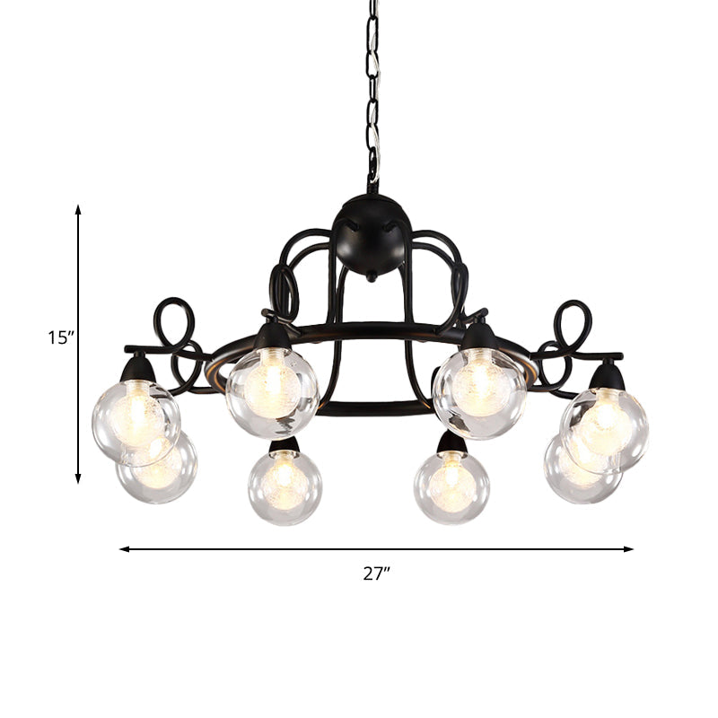 Rustic Mini Ball Clear Glass Pendant Light Fixture - 6/8-Light Hanging Chandelier in Black