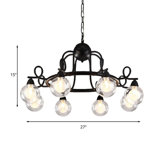 Rustic Mini Ball Clear Glass Pendant Chandelier: 6/8-Light Black Fixture