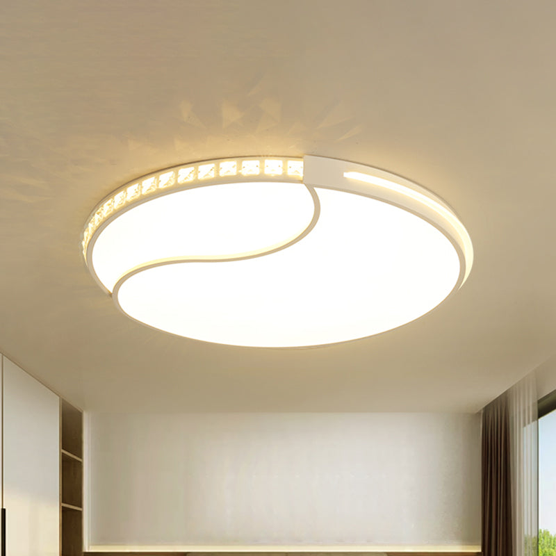 Modern White Cut Crystal LED Flush Mount Bedroom Light Fixture, Circular Design, Multiple Sizes