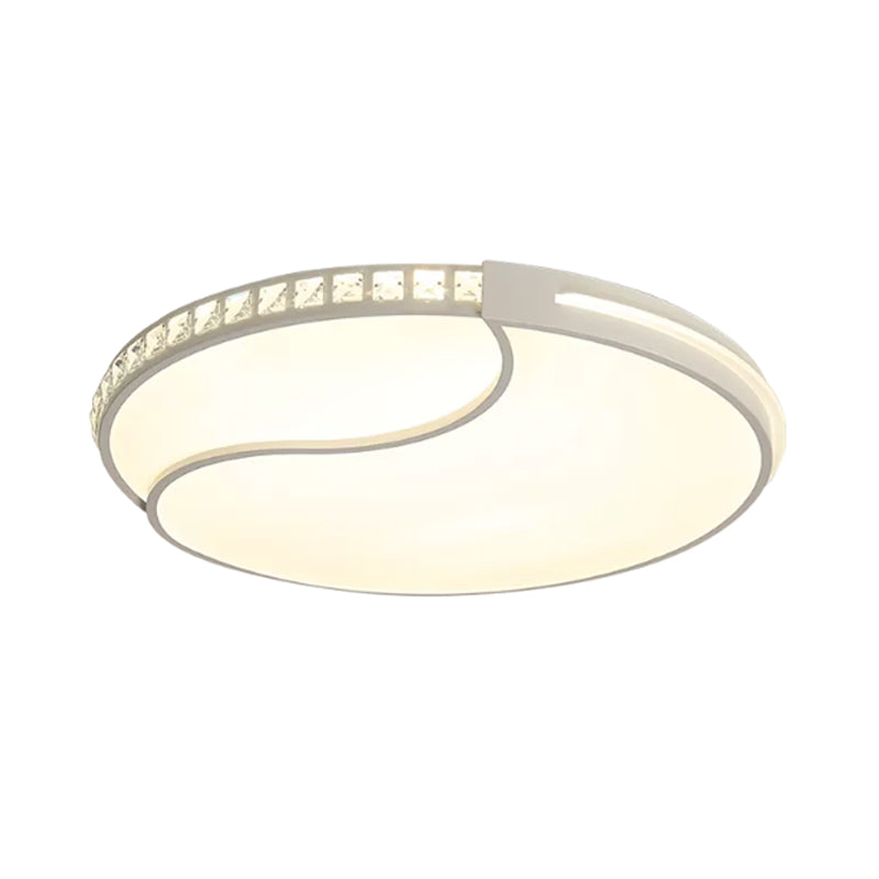 Modern White Cut Crystal LED Flush Mount Bedroom Light Fixture, Circular Design, Multiple Sizes