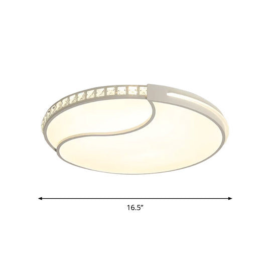Modern White Cut Crystal LED Flush Mount Bedroom Light Fixture, Circular Design, Multiple Sizes