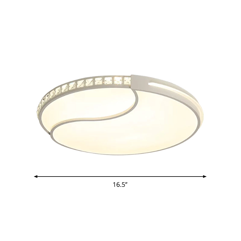Modern White Cut Crystal Led Flush Mount Bedroom Light Fixture Circular Design Multiple Sizes