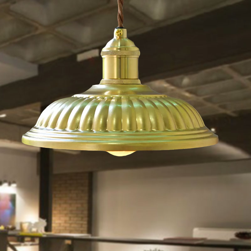 Vintage Style Brass Hanging Lamp with Ridged Bowl Shade - 1 Head Pendant Lighting for Dining Tables