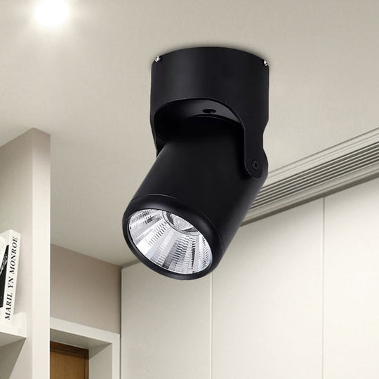Stylish Mini Semi Flush LED Ceiling Light with Rotatable Metal Cylinder Shade in Black/White for Living Room - Loft