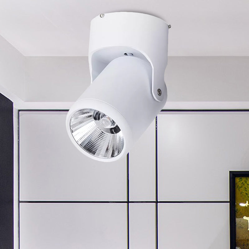 Stylish Mini Semi Flush LED Ceiling Light with Rotatable Metal Cylinder Shade in Black/White for Living Room - Loft