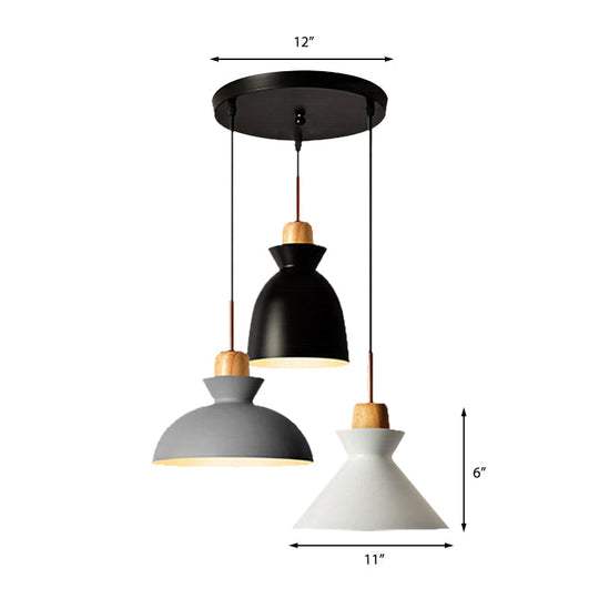 3-Bulb Pendant Light Fixture In Nordic Style: Metal & Wood Shade Indoor Ceiling Lighting Black