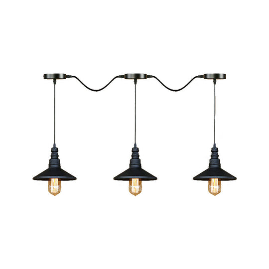 Vintage Industrial Black Iron Saucer Pendant Ceiling Light With Wire Connection - Pack Of 3/5 Bulbs