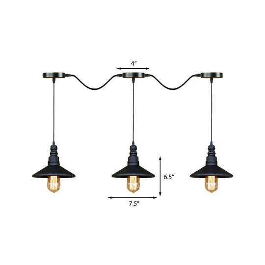 Vintage Industrial Black Iron Saucer Pendant Ceiling Light With Wire Connection - Pack Of 3/5 Bulbs
