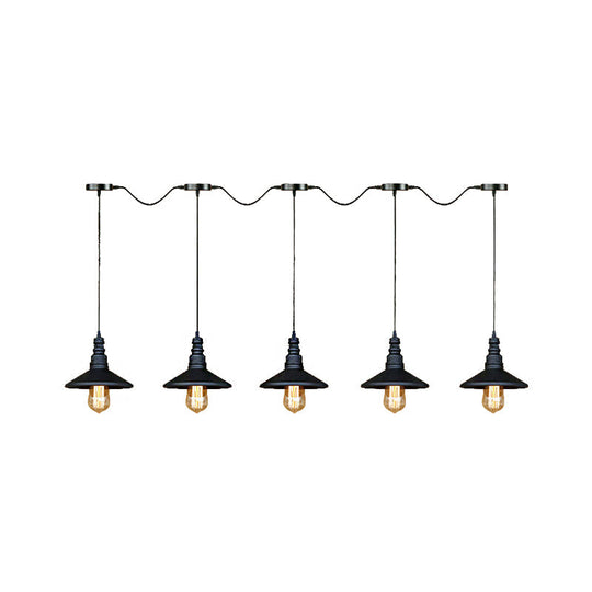 Vintage Industrial Black Iron Saucer Pendant Ceiling Light With Wire Connection - Pack Of 3/5 Bulbs