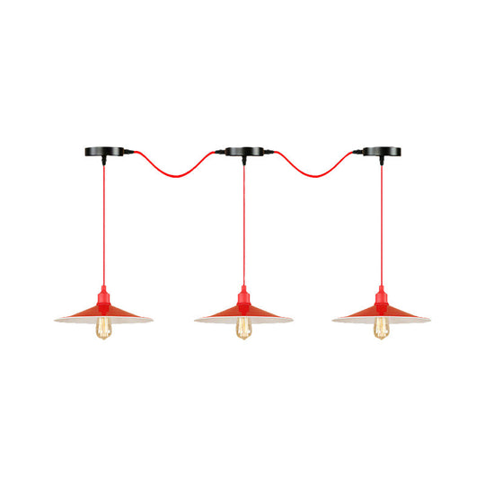 Red Industrial Flared Hanging Lamp: Metallic 3/5-Light Fixture for Kitchen