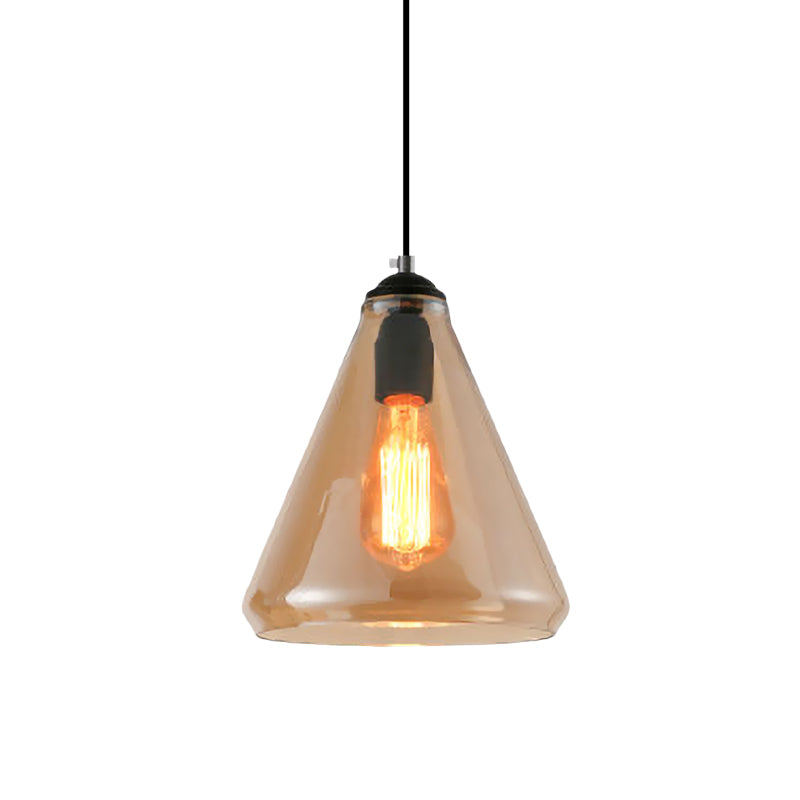 Modern Black Pendant Light with Clear/Brown Glass - 1-Light Tapered Hanging Ceiling Fixture