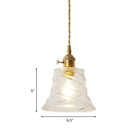 Suspension moderne en verre transparent en forme de cloche avec motif floral/spirale - Plafonnier à une lumière