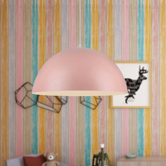 Nordic Style 1-Light Aluminum Bowl Pendant in Pink/Yellow for Living Room