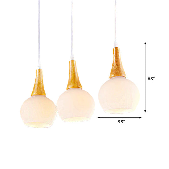 Modernist White Glass and Wood Pendant Lamp for Dining Table by 3 Heads Global