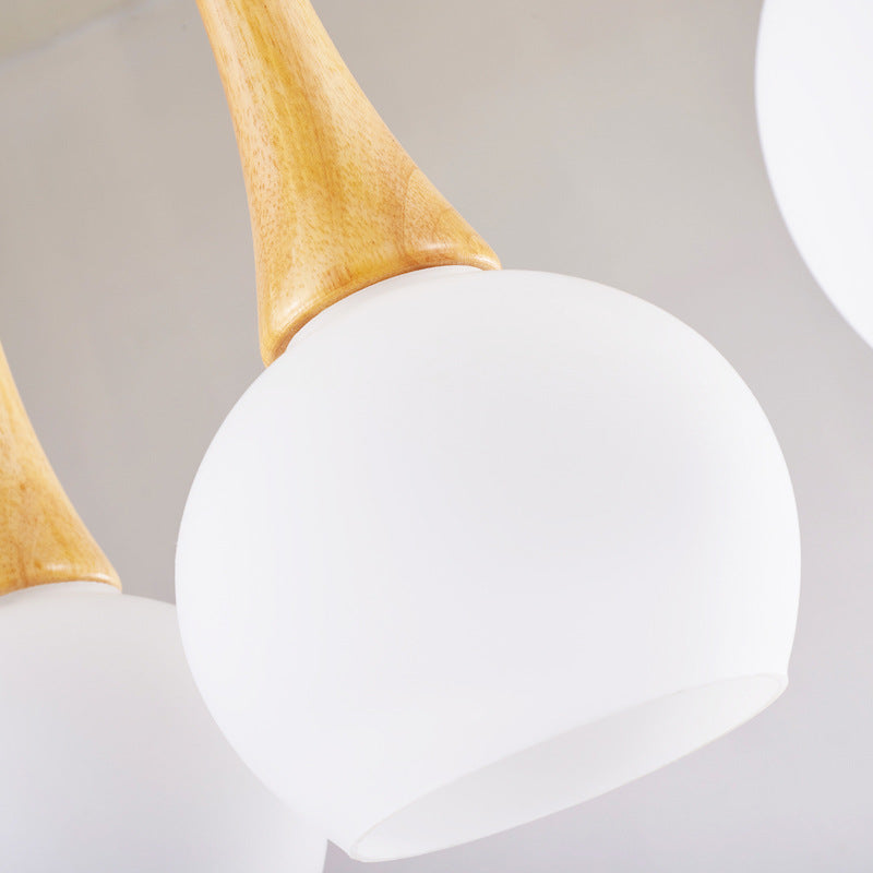 Modernist White Glass and Wood Pendant Lamp for Dining Table by 3 Heads Global