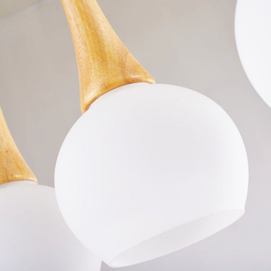 3-Head Modernist Pendant Lamp - White Glass & Wood Ceiling Light For Dining Table