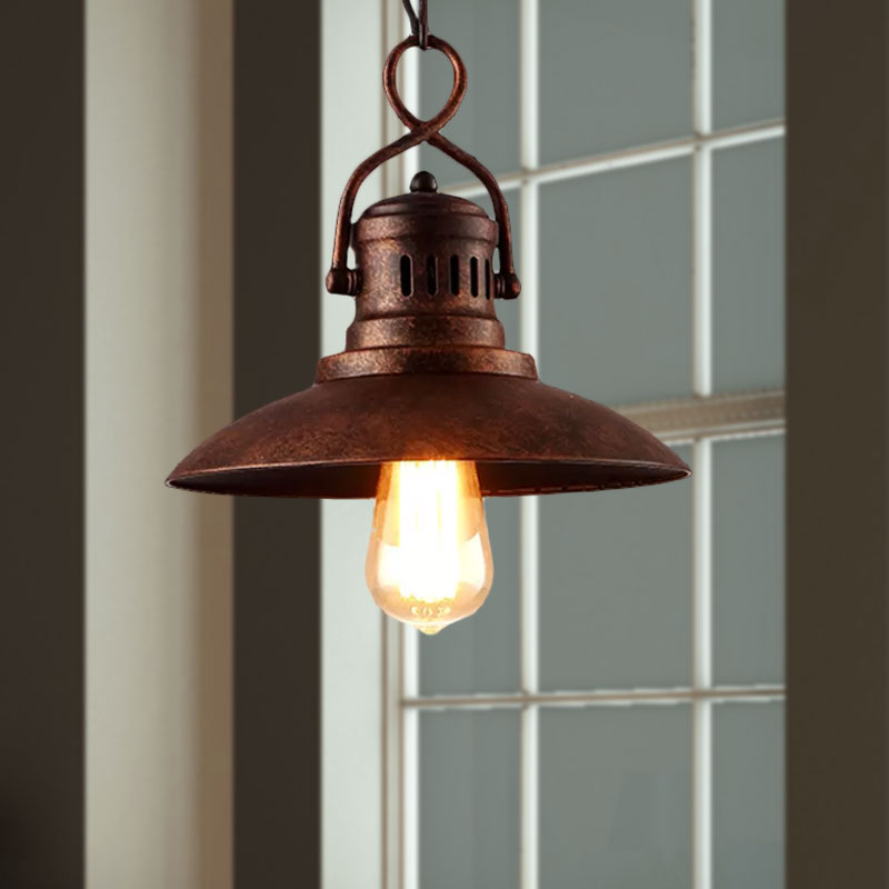 Vintage Bronze Metallic Dome Pendant Lighting: 1-Light Restaurant Ceiling Fixture with Hanging Chain