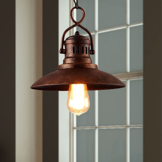 Vintage Bronze Metallic Dome Pendant Lighting: 1-Light Restaurant Ceiling Fixture with Hanging Chain