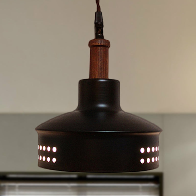 Modern Black Barn Shade Ceiling Pendant Light with Metallic Bulb for Stairways