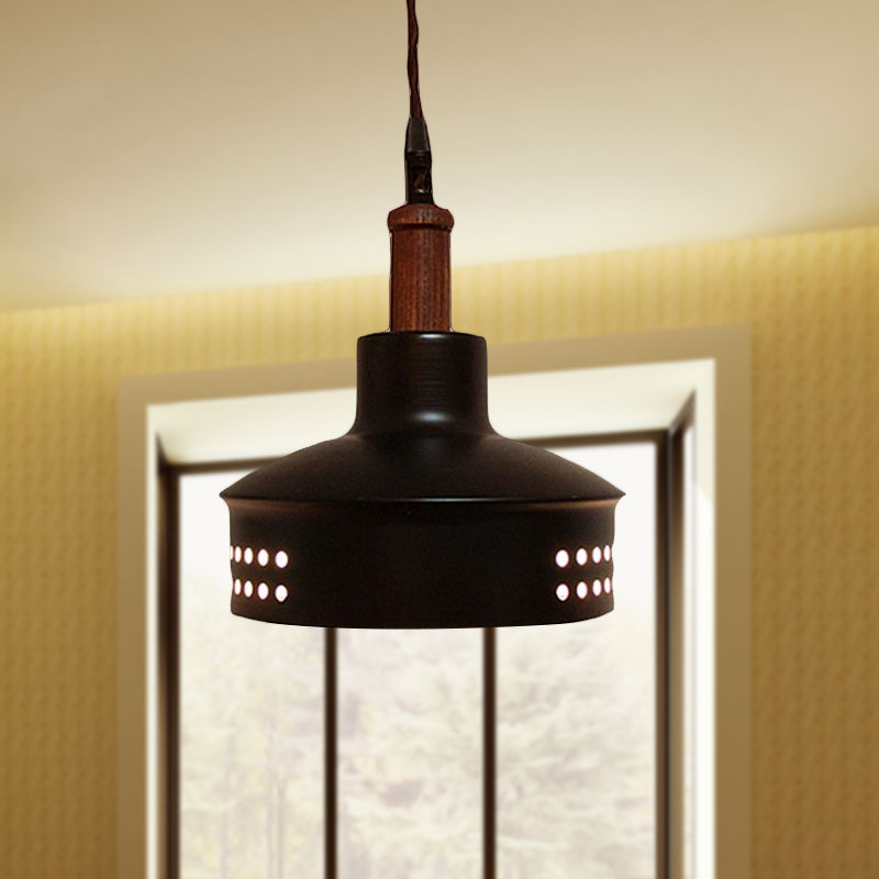 Modern Black Barn Shade Ceiling Pendant Light with Metallic Bulb for Stairways