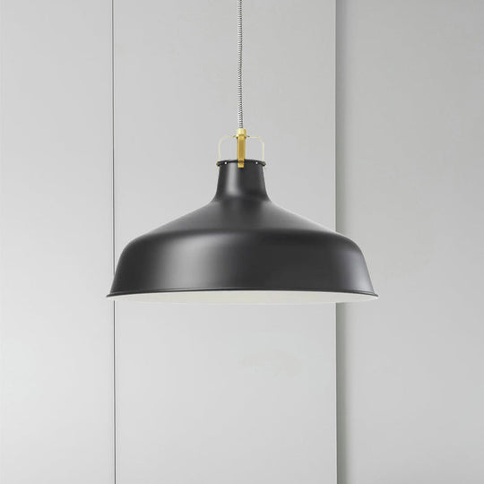Lampe suspendue métallique moderne à 1 lumière avec abat-jour de grange noir/blanc pour plafond de salle à manger