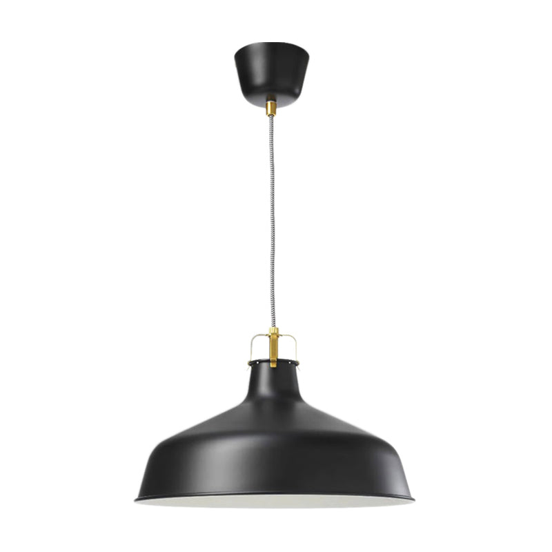 Lampe suspendue métallique moderne à 1 lumière avec abat-jour de grange noir/blanc pour plafond de salle à manger