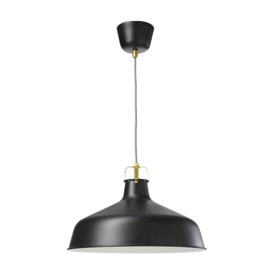 Lampe suspendue métallique moderne à 1 lumière avec abat-jour de grange noir/blanc pour plafond de salle à manger