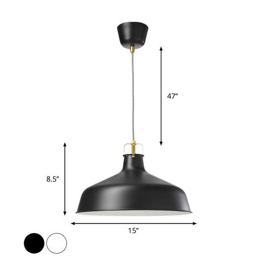 Modern 1-Light Metallic Pendant Lamp With Black/White Barn Shade - Stylish Dining Room Hanging
