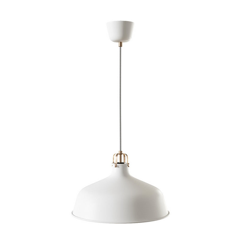 Lampe suspendue métallique moderne à 1 lumière avec abat-jour de grange noir/blanc pour plafond de salle à manger