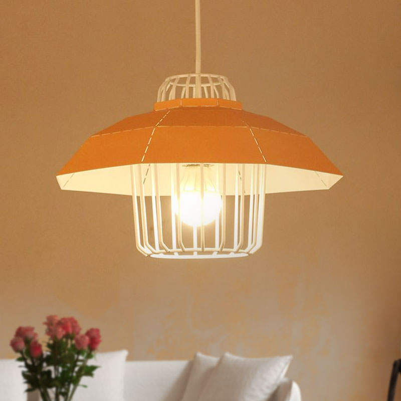 Suspension tambour/bol de style macaron en bleu/orange pour table à manger - Lampe suspendue métallique élégante avec 1 lumière