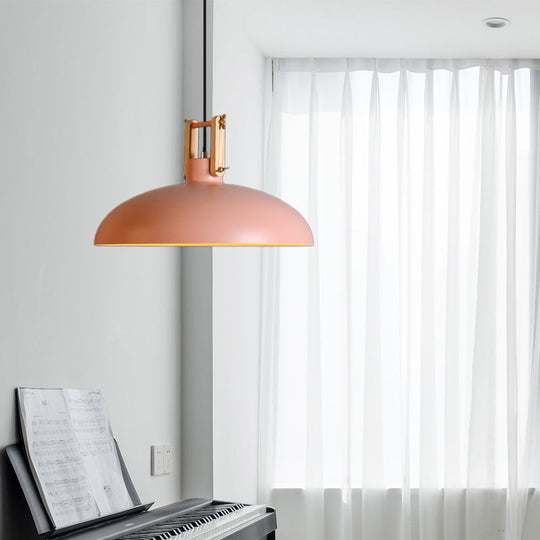 Metal Hanging Light With Bowl Shade - Modernist Style Black/Green Perfect For Dining Room Pink