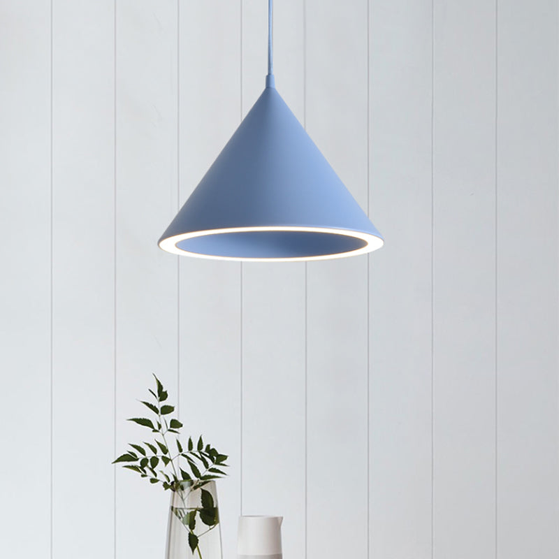 Lampe suspendue conique à 1 lumière de 10"/12,5" de diamètre, lampe suspendue nordique élégante en métal noir/bleu au-dessus d'une table