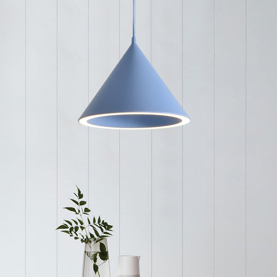 Lampe suspendue conique à 1 lumière de 10"/12,5" de diamètre, lampe suspendue nordique élégante en métal noir/bleu au-dessus d'une table