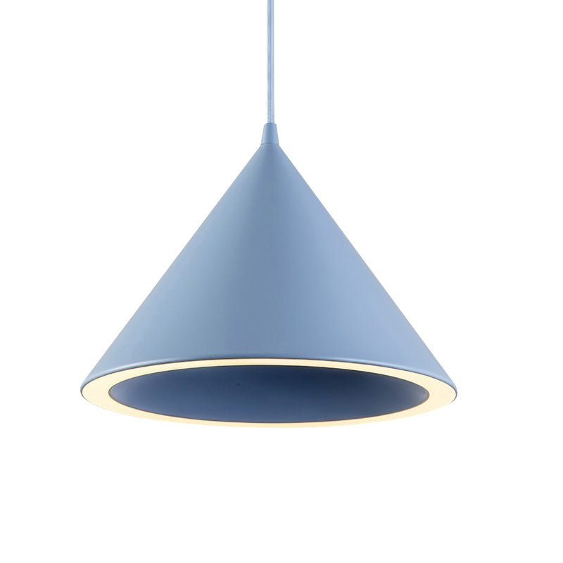 Lampe suspendue conique à 1 lumière de 10"/12,5" de diamètre, lampe suspendue nordique élégante en métal noir/bleu au-dessus d'une table