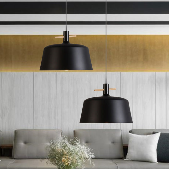 Contemporary Metal Pendant Lamp with Shade - Stylish Dining Room Hanging Light Fixture in Black/White