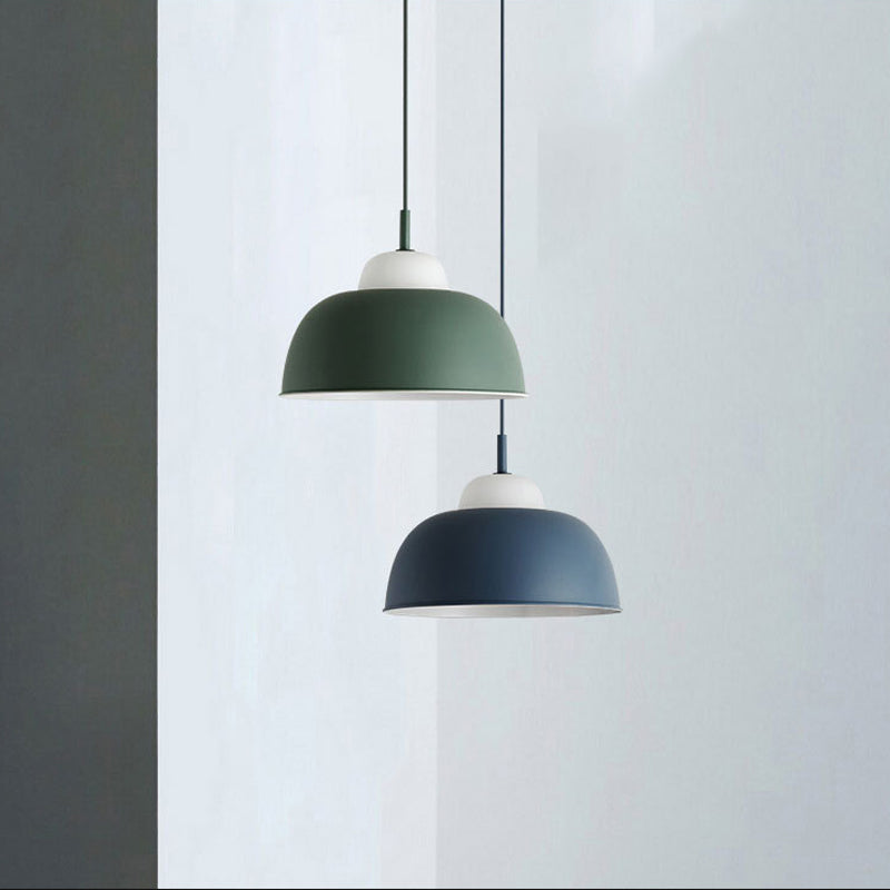 Nordic Style Pendant Light: Metallic Hanging Fixture In Black/Green For Table - 1 Bulb