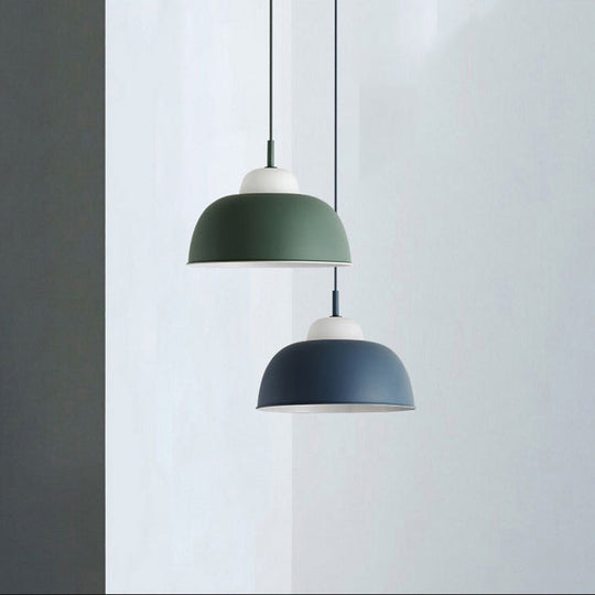 Nordic Style Pendant Light: Metallic Hanging Fixture In Black/Green For Table - 1 Bulb