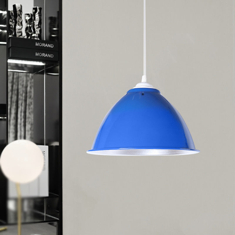 Metallic Domed Hanging Ceiling Light - Industrial Pendant Lamp With Adjustable Cord In