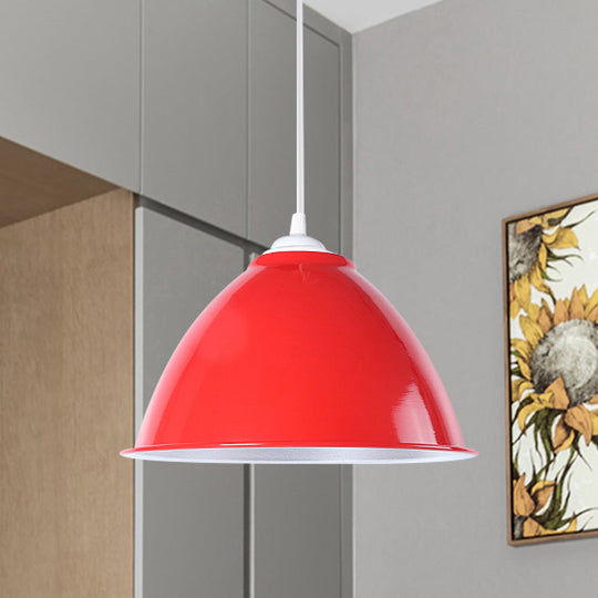 Metallic Domed Hanging Ceiling Light - Industrial Pendant Lamp With Adjustable Cord In