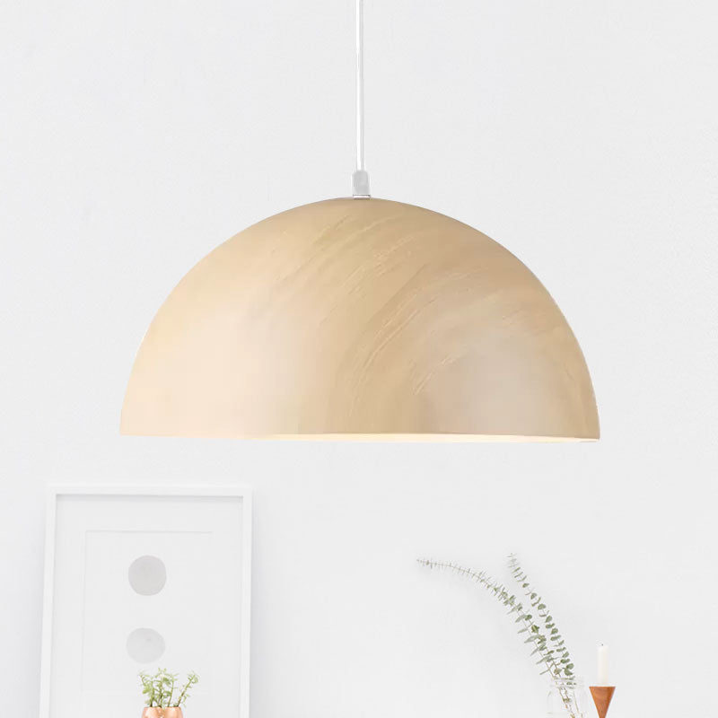 Contemporary Aluminum Domed Pendant Light with Wood Design in Dark Brown/Light Brown - Balcony Suspension