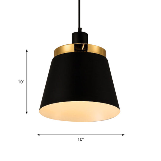 Modern Black Finish Barrel Shade Pendant Lamp - Metallic 1 Light Ceiling Fixture for Bedroom Hanging