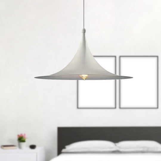 Contemporary Hanging Ceiling Light with Flared Shade - Metallic Pendant Lighting for Bedroom in White/Black