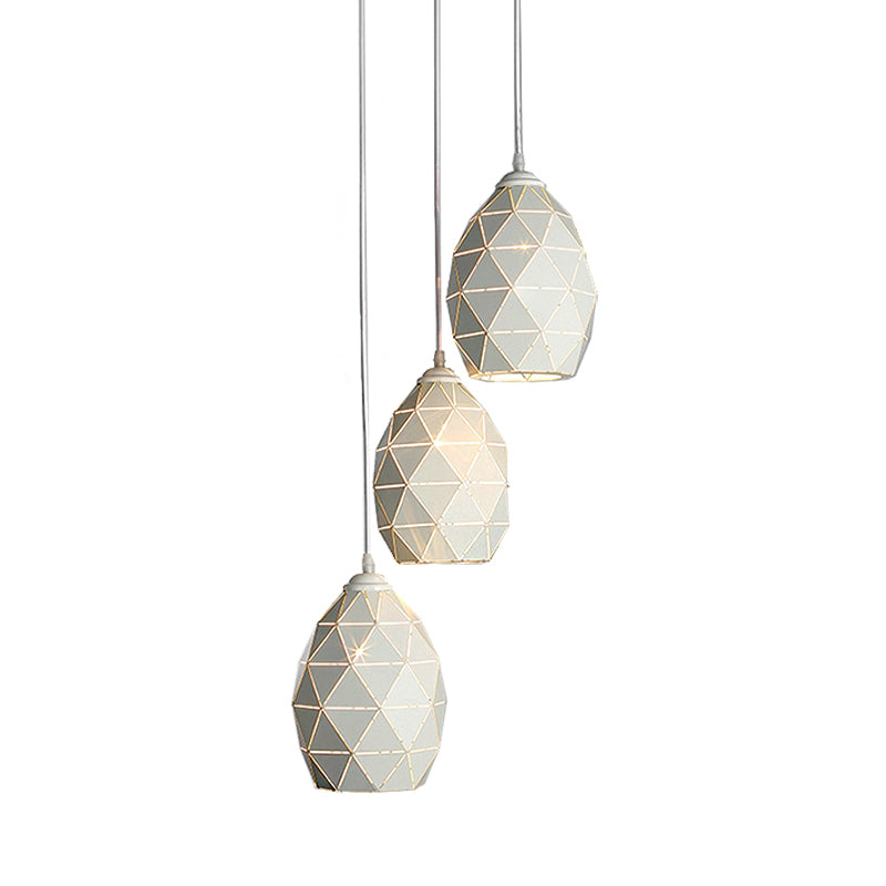 Modern White Geometric Metal Pendant Light - 3-Light Indoor Hanging Ceiling Fixture with Linear/Round Canopy